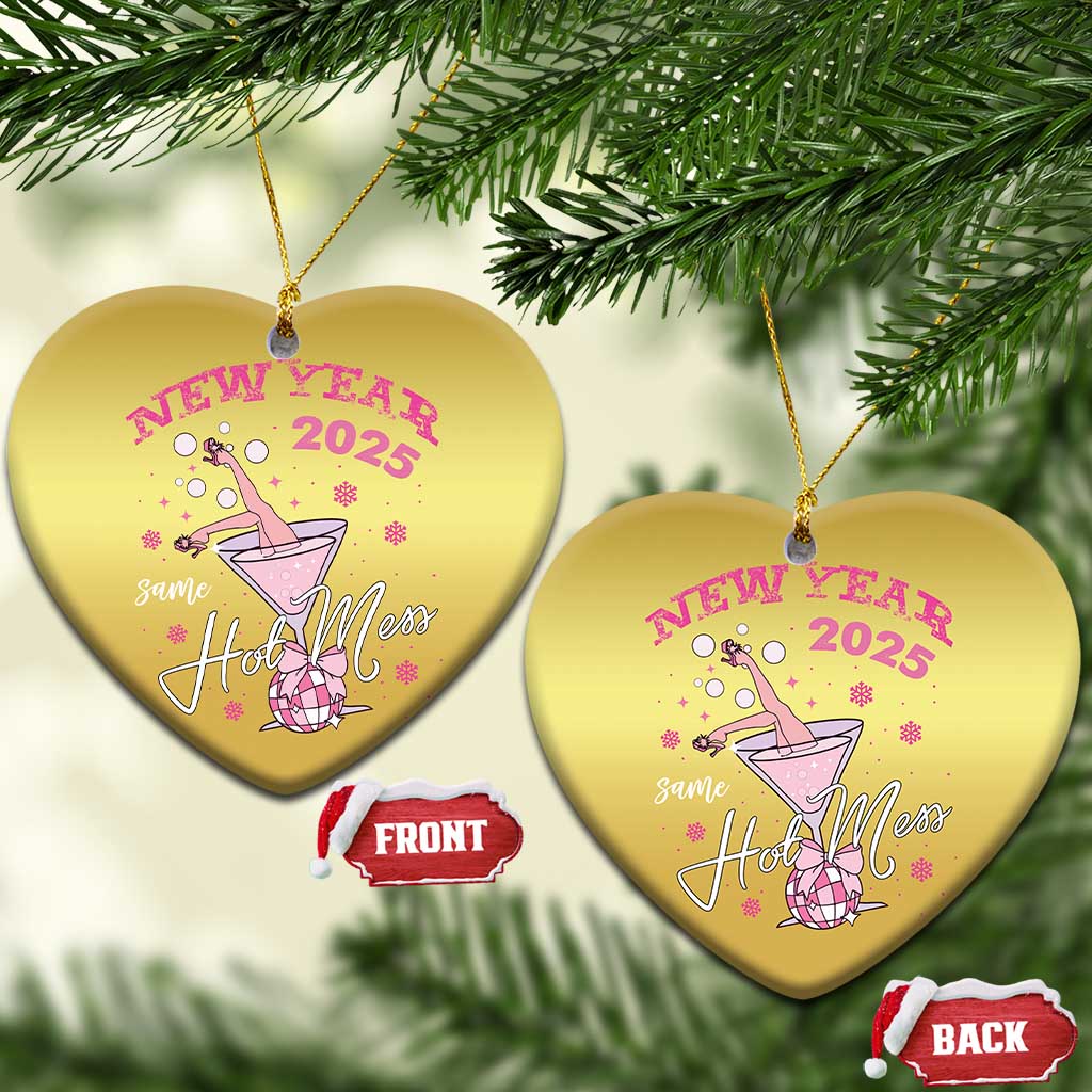 Funny New Year 2025 Same Hot Mess Christmas Ornament New Year's Eve Party Coquette Champagne Glass TS11