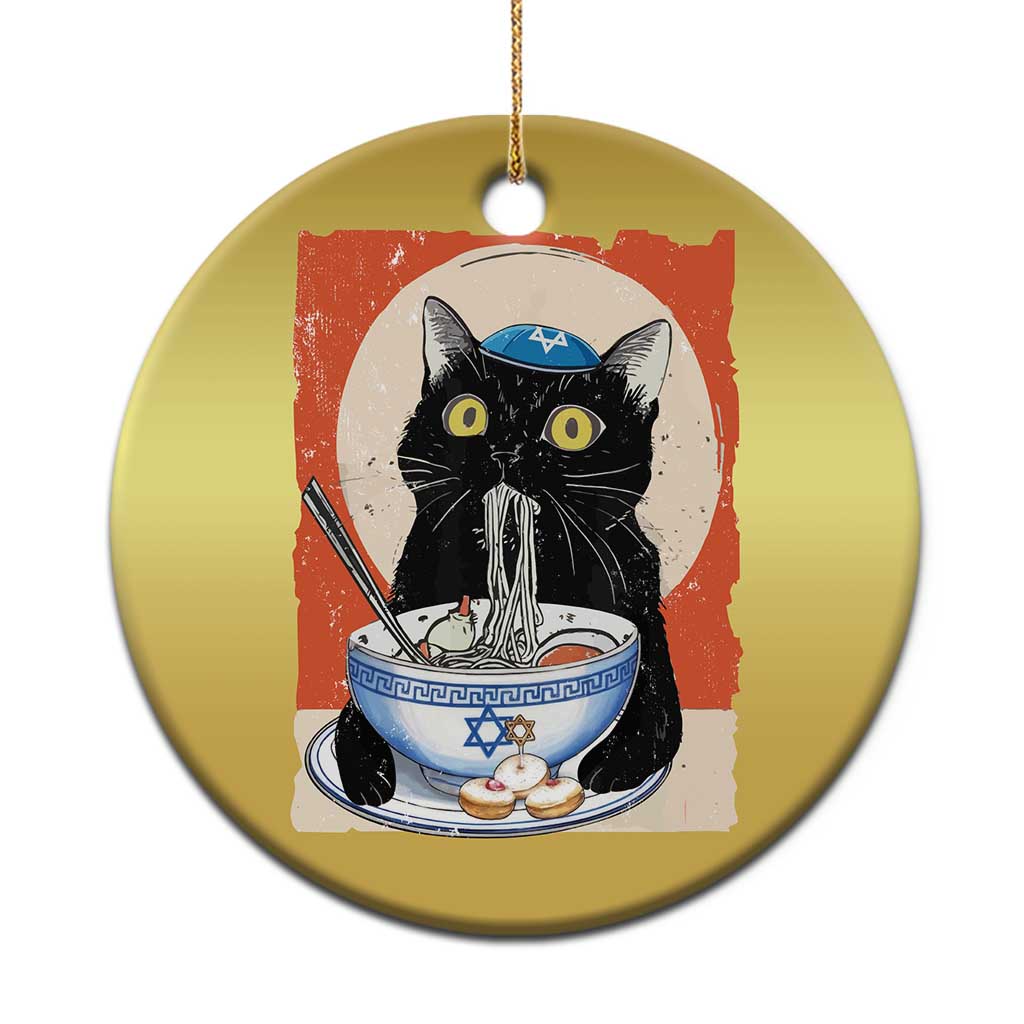 Funny Hanukkah Black Cat Eating Noodle Christmas Ornament TS11
