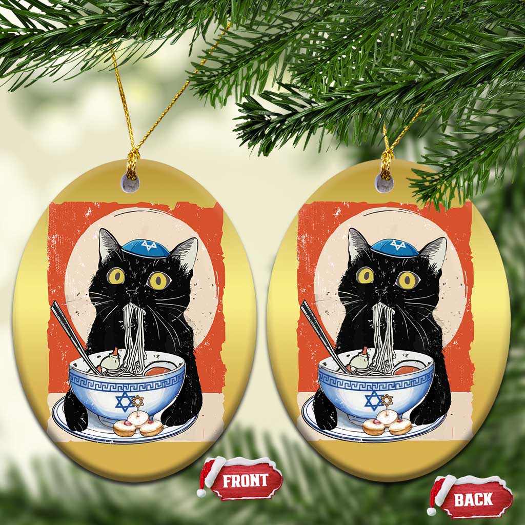 Funny Hanukkah Black Cat Eating Noodle Christmas Ornament TS11