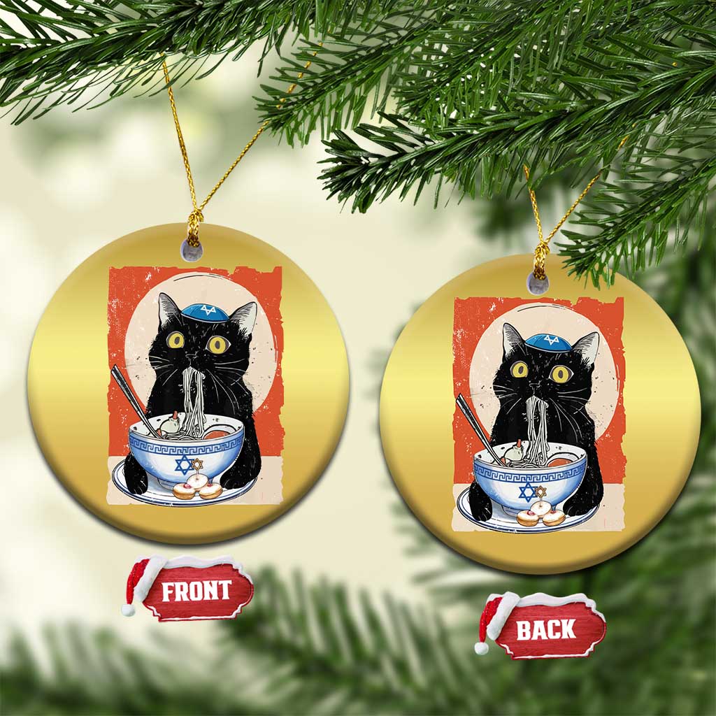 Funny Hanukkah Black Cat Eating Noodle Christmas Ornament TS11