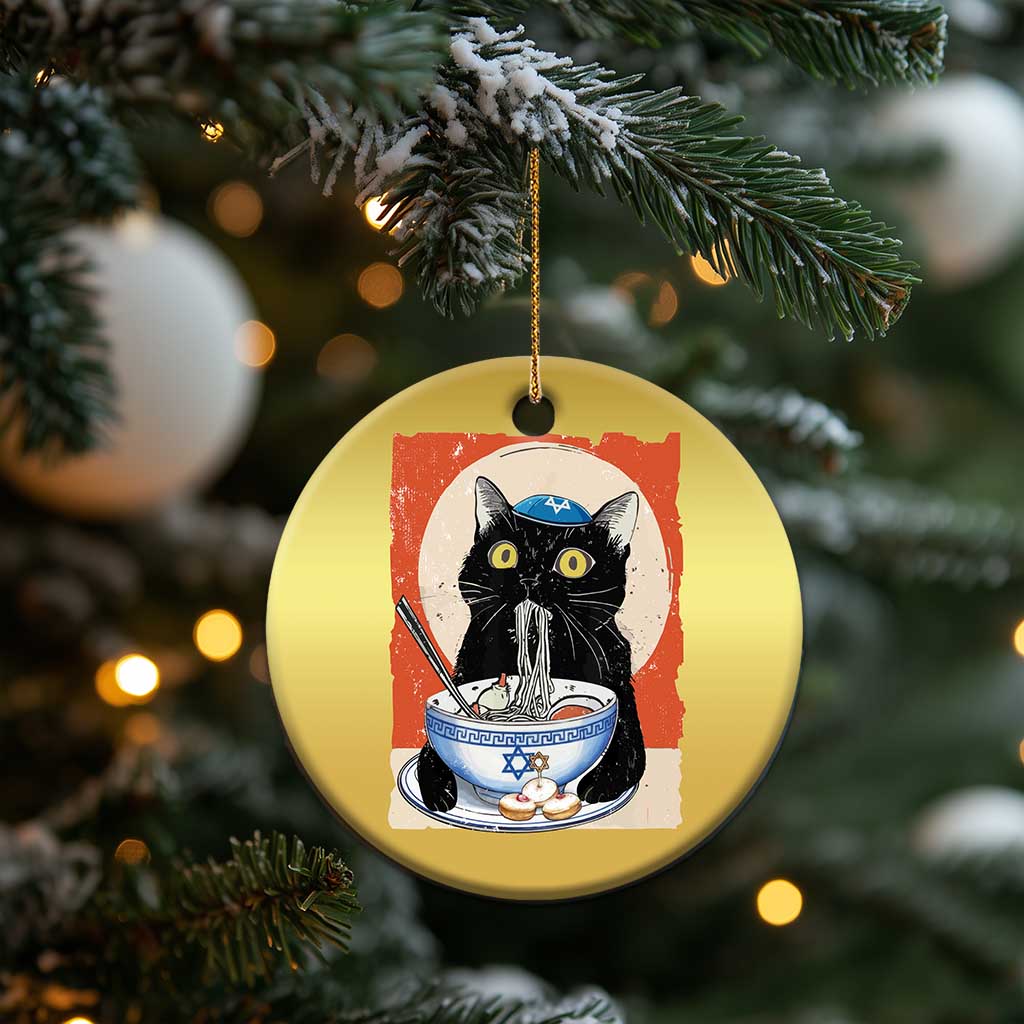 Funny Hanukkah Black Cat Eating Noodle Christmas Ornament TS11
