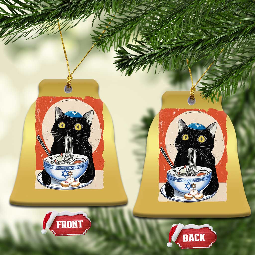 Funny Hanukkah Black Cat Eating Noodle Christmas Ornament TS11
