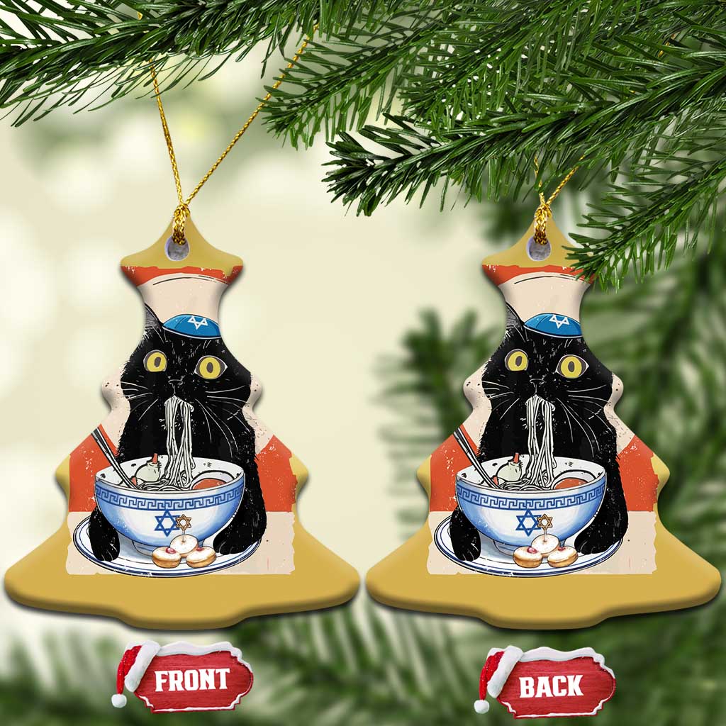 Funny Hanukkah Black Cat Eating Noodle Christmas Ornament TS11