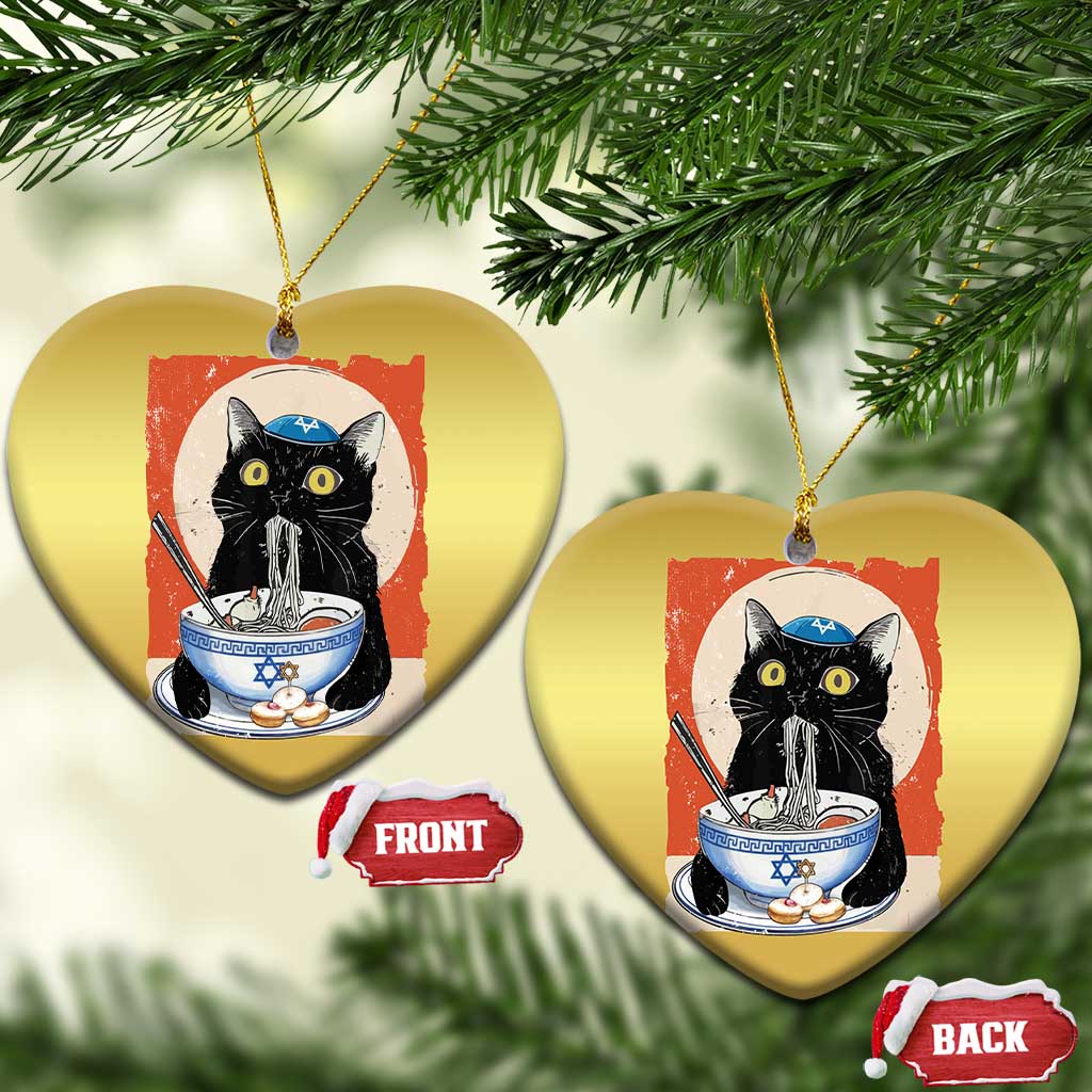 Funny Hanukkah Black Cat Eating Noodle Christmas Ornament TS11