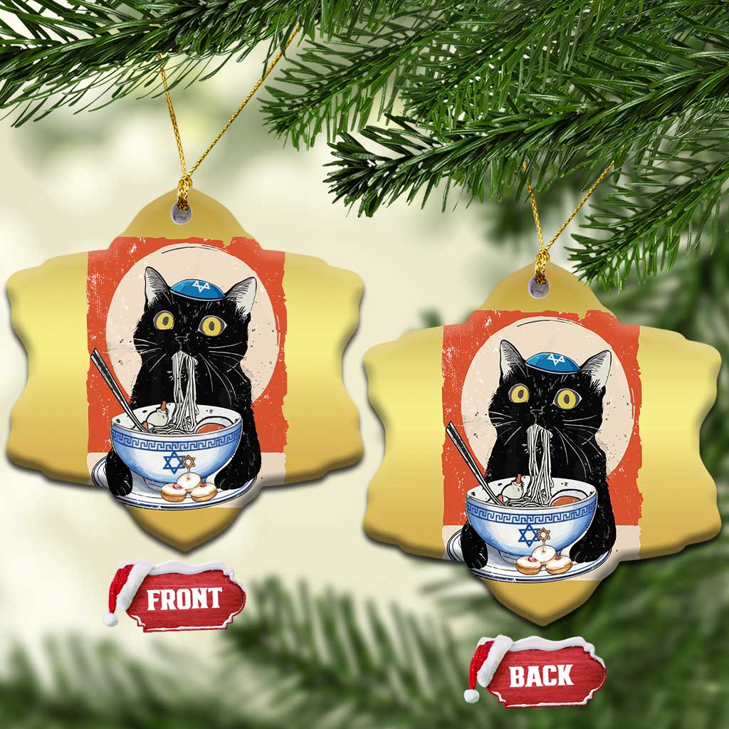 Funny Hanukkah Black Cat Eating Noodle Christmas Ornament TS11