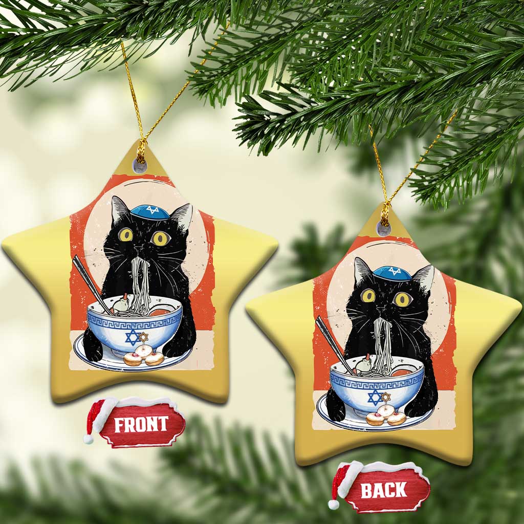 Funny Hanukkah Black Cat Eating Noodle Christmas Ornament TS11