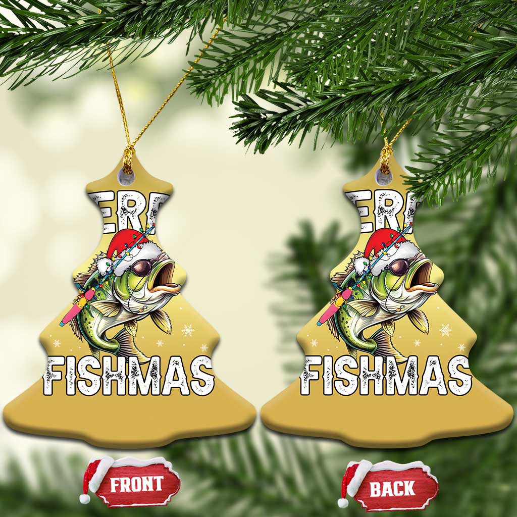 Funny Xmas Fishing Christmas Ornament Merry Fishmas Bass Fish Rod TS11