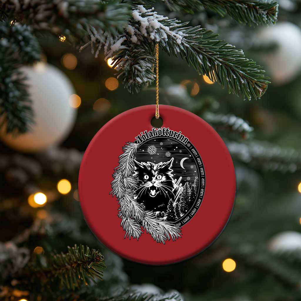 Funny Yule Black Cat Mistletoe Jolakotturinn Christmas Ornament TS11