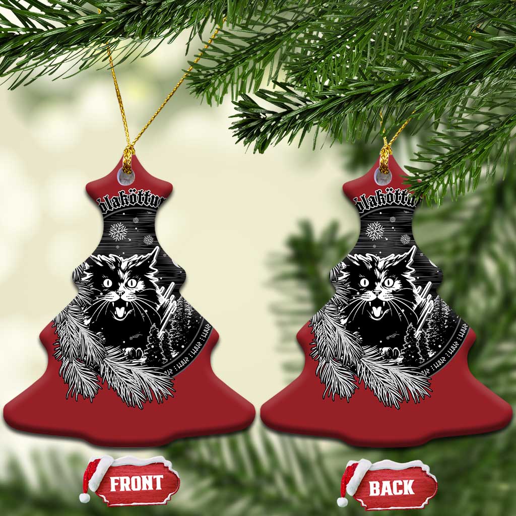 Funny Yule Black Cat Mistletoe Jolakotturinn Christmas Ornament TS11