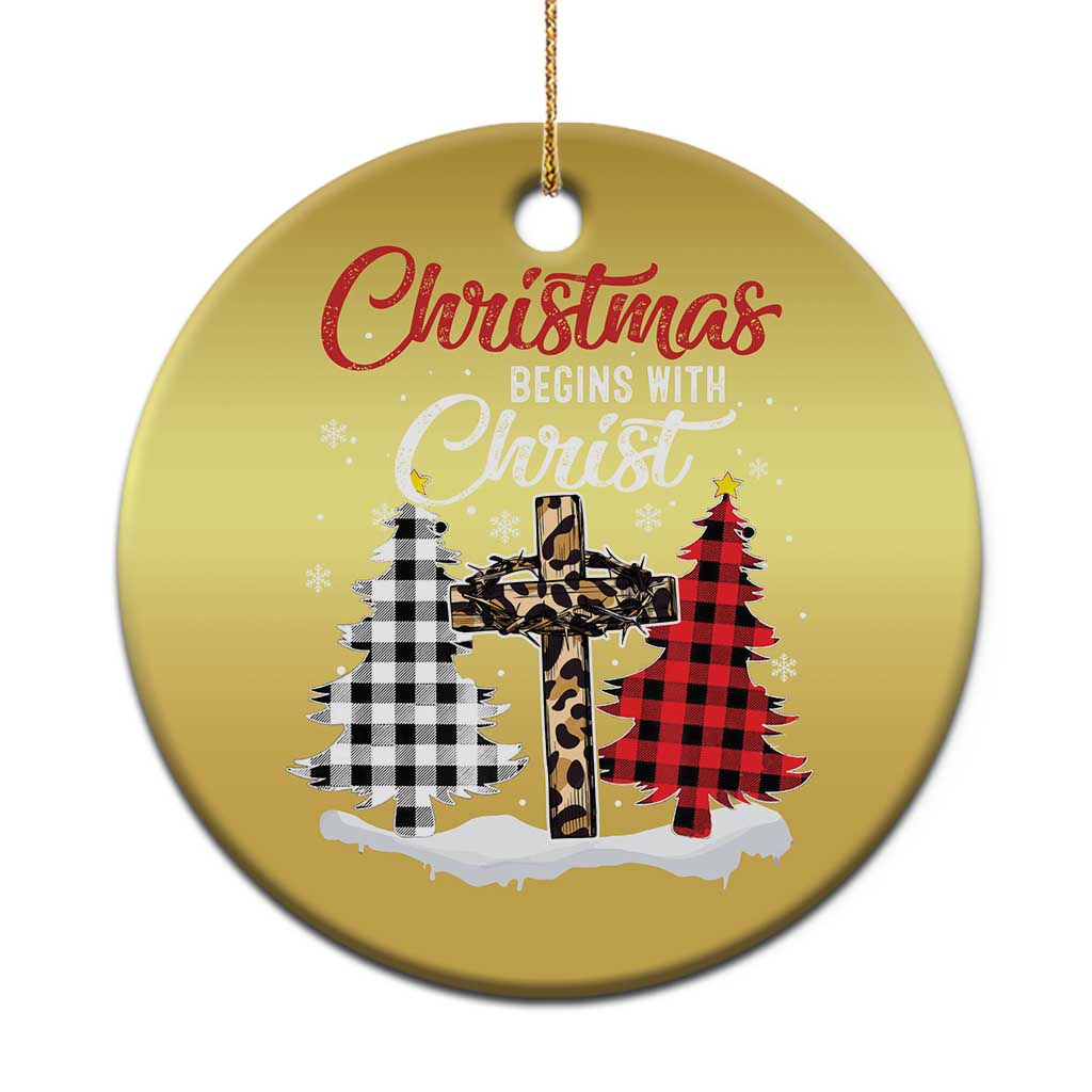 Christmas Begins With Christ Christmas Ornament Leopard Cross Plaid Xmas Tree TS11