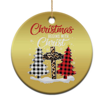 Christmas Begins With Christ Christmas Ornament Leopard Cross Plaid Xmas Tree TS11