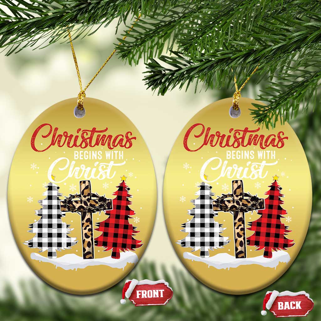 Christmas Begins With Christ Christmas Ornament Leopard Cross Plaid Xmas Tree TS11