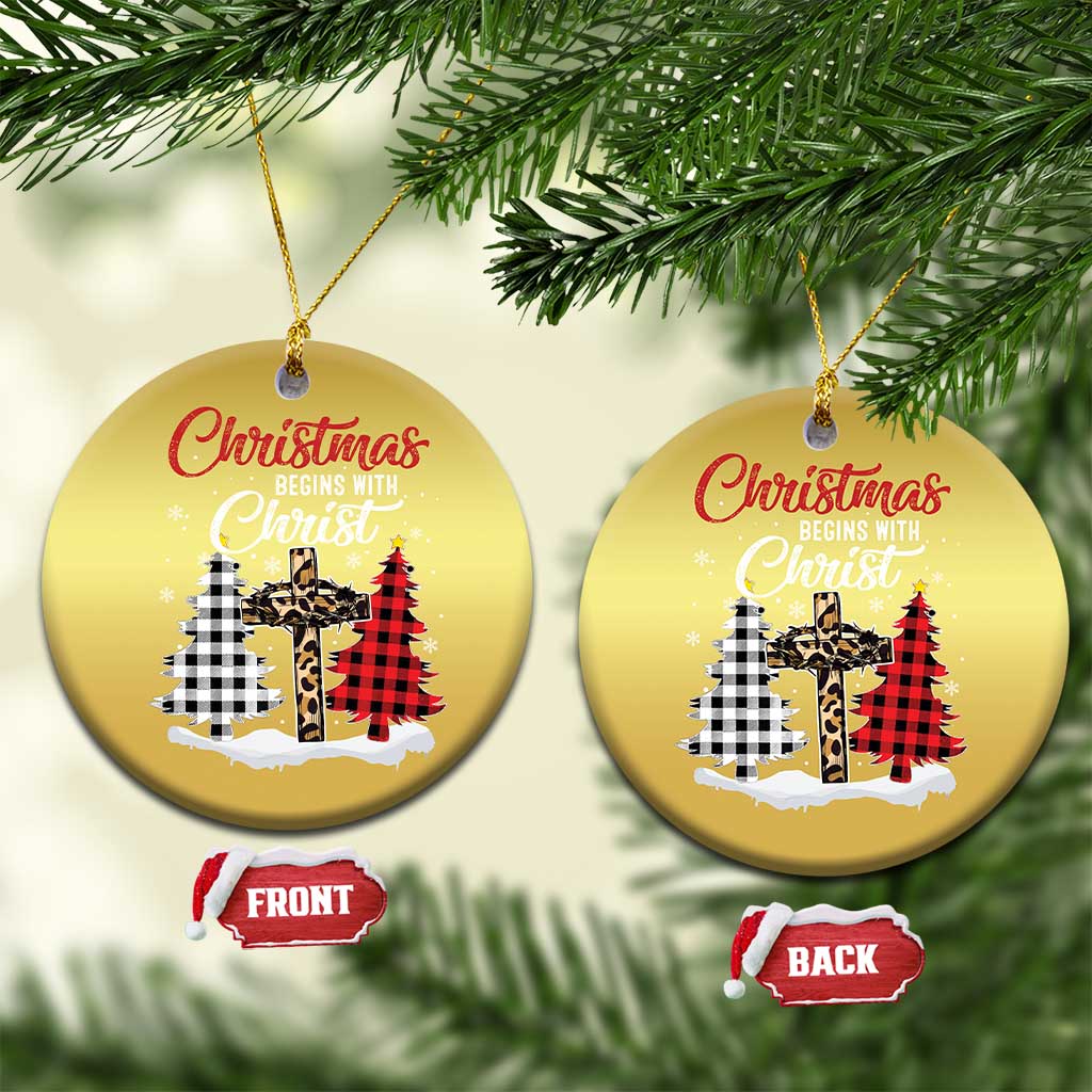Christmas Begins With Christ Christmas Ornament Leopard Cross Plaid Xmas Tree TS11