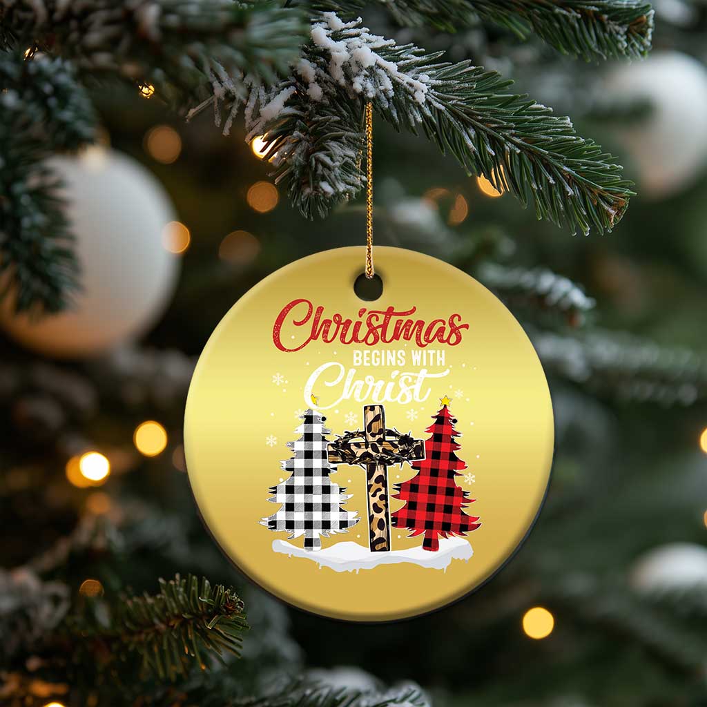 Christmas Begins With Christ Christmas Ornament Leopard Cross Plaid Xmas Tree TS11