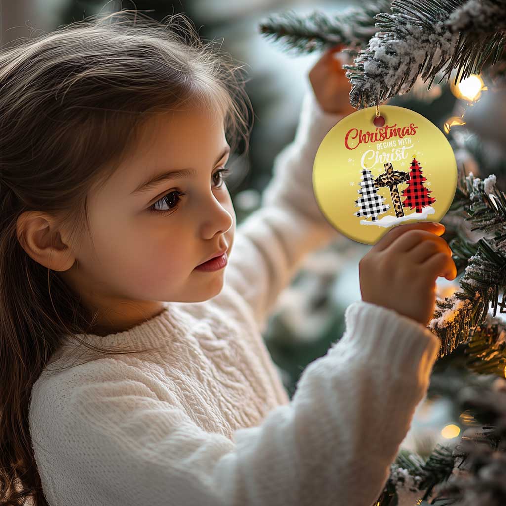 Christmas Begins With Christ Christmas Ornament Leopard Cross Plaid Xmas Tree TS11
