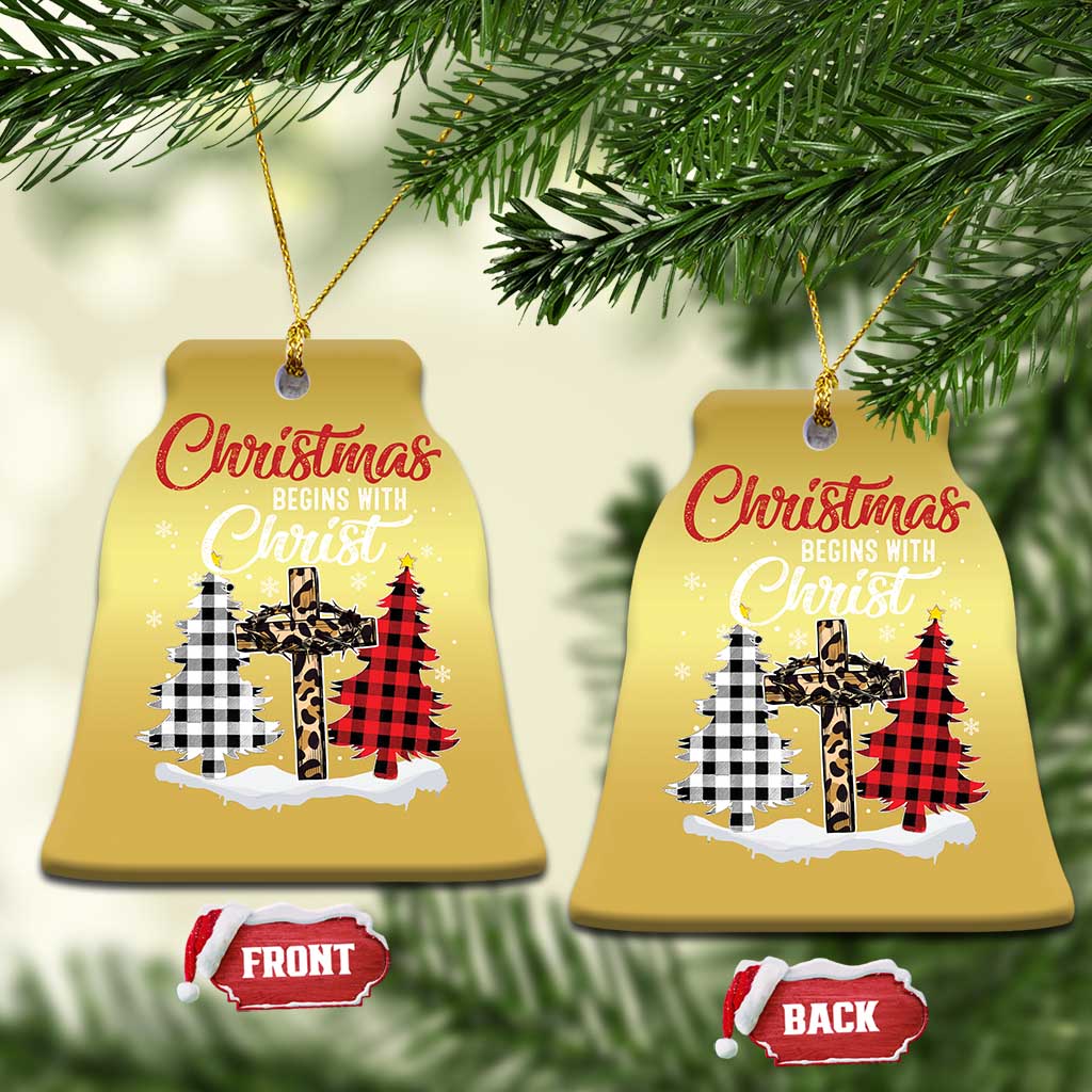 Christmas Begins With Christ Christmas Ornament Leopard Cross Plaid Xmas Tree TS11