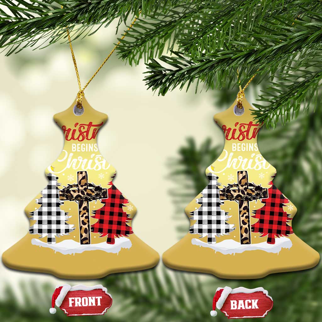 Christmas Begins With Christ Christmas Ornament Leopard Cross Plaid Xmas Tree TS11