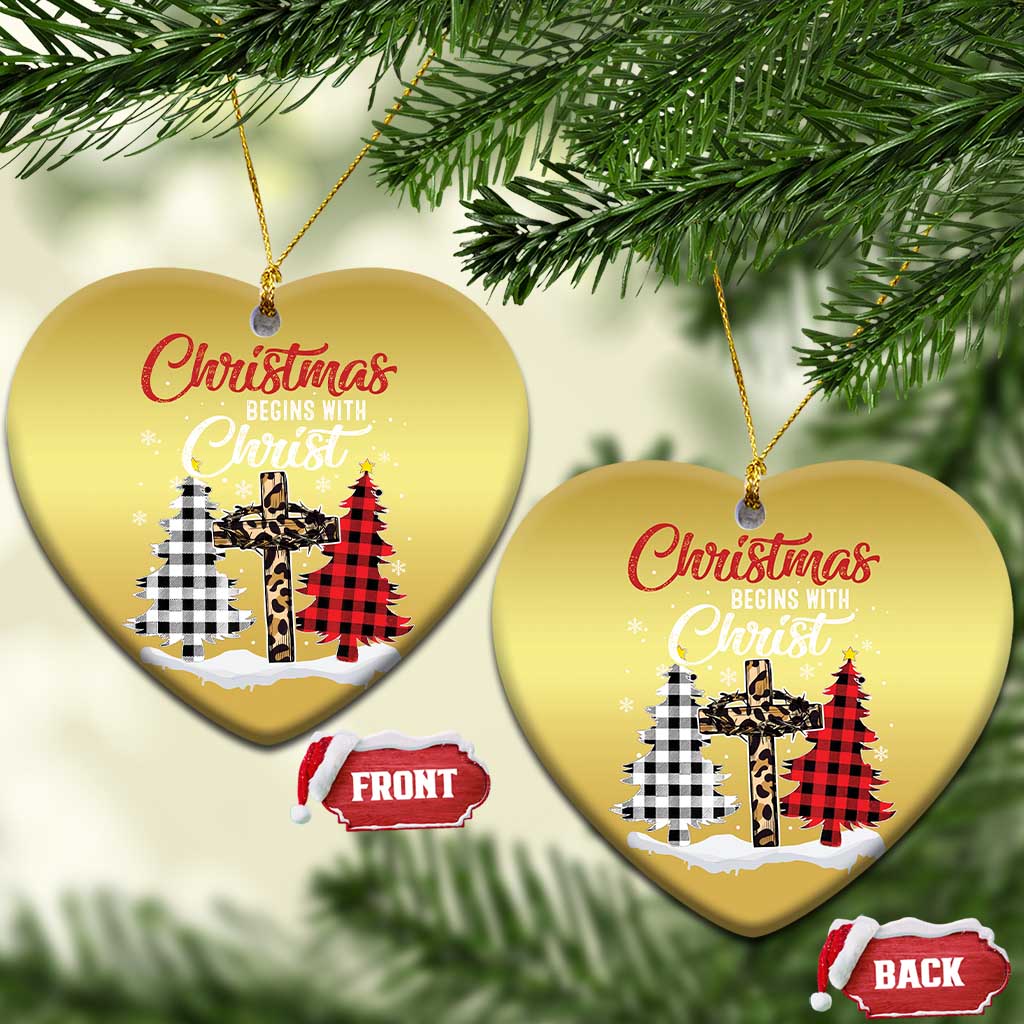 Christmas Begins With Christ Christmas Ornament Leopard Cross Plaid Xmas Tree TS11
