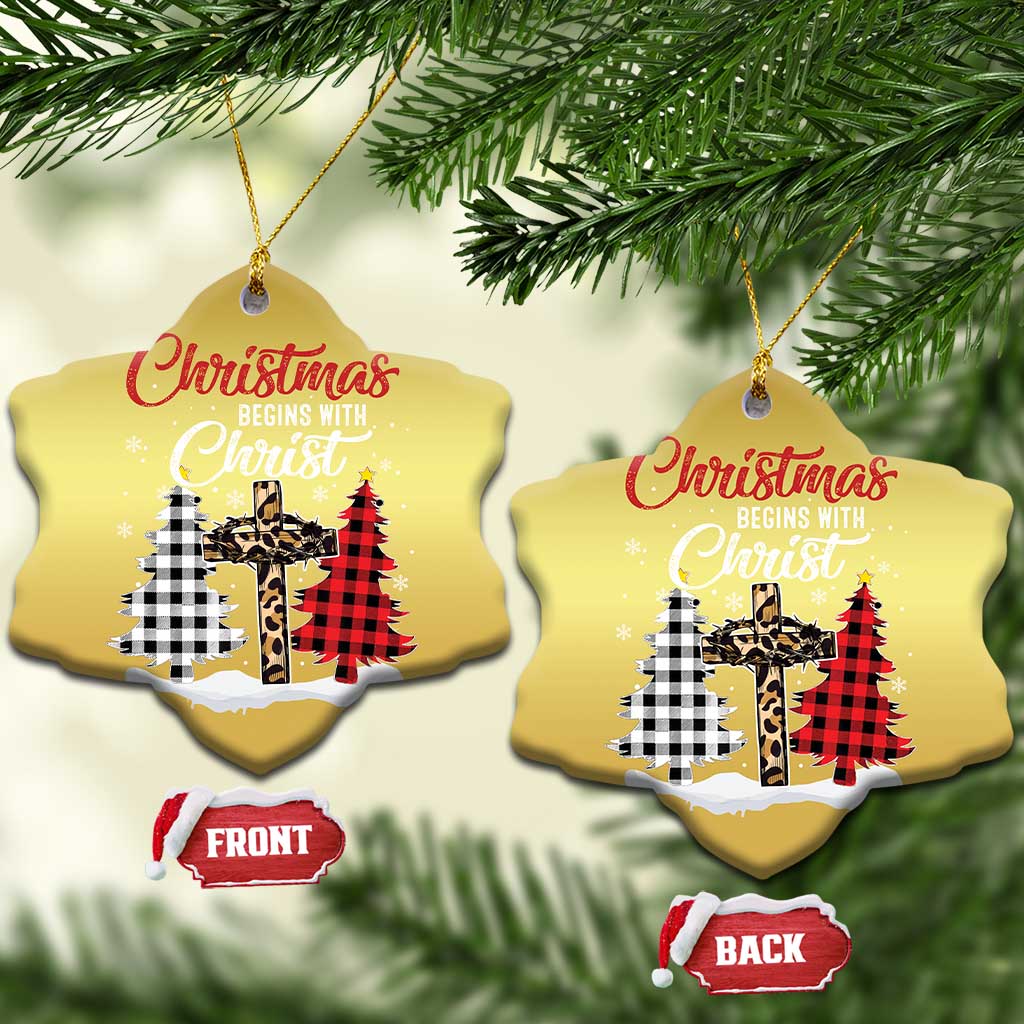 Christmas Begins With Christ Christmas Ornament Leopard Cross Plaid Xmas Tree TS11