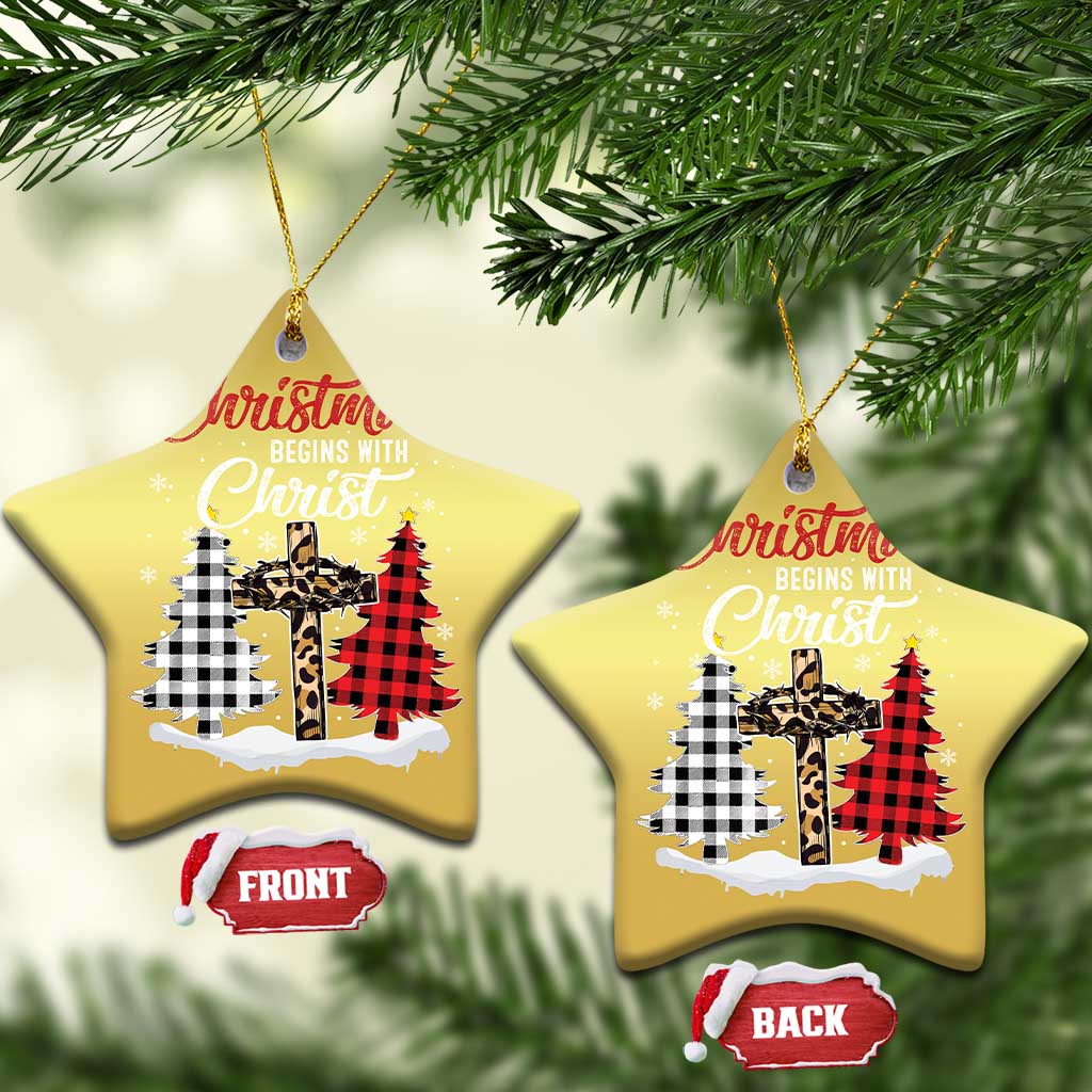 Christmas Begins With Christ Christmas Ornament Leopard Cross Plaid Xmas Tree TS11