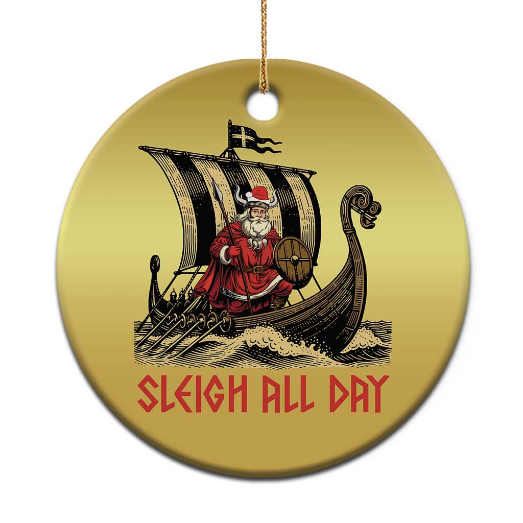 Funny Xmas Santa Viking Christmas Ornament Sleigh All Day Xmas Pagan Norse Longship TS11