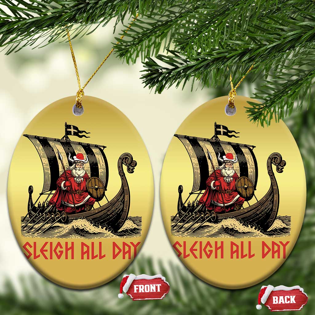 Funny Xmas Santa Viking Christmas Ornament Sleigh All Day Xmas Pagan Norse Longship TS11