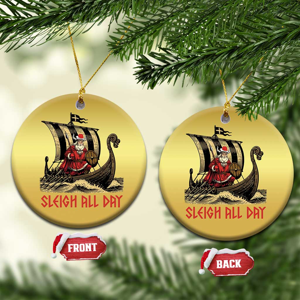 Funny Xmas Santa Viking Christmas Ornament Sleigh All Day Xmas Pagan Norse Longship TS11