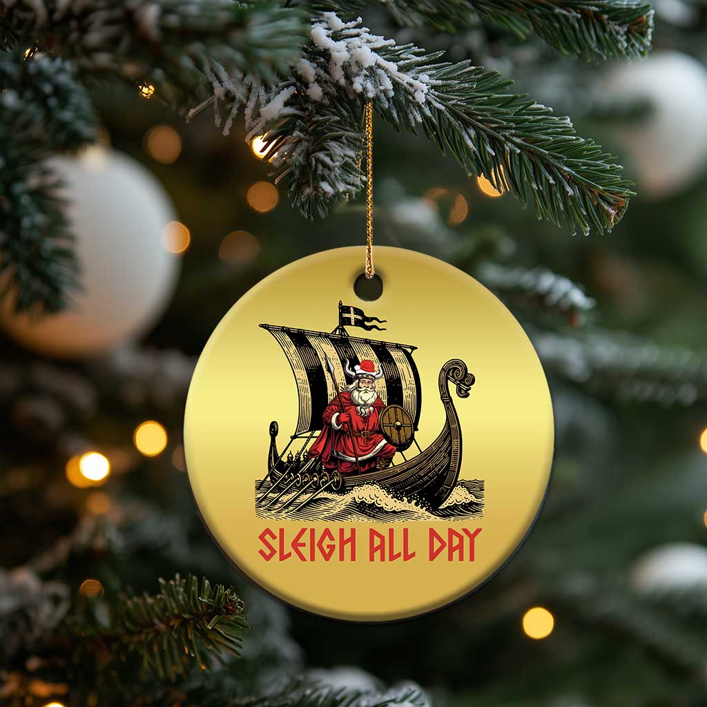 Funny Xmas Santa Viking Christmas Ornament Sleigh All Day Xmas Pagan Norse Longship TS11
