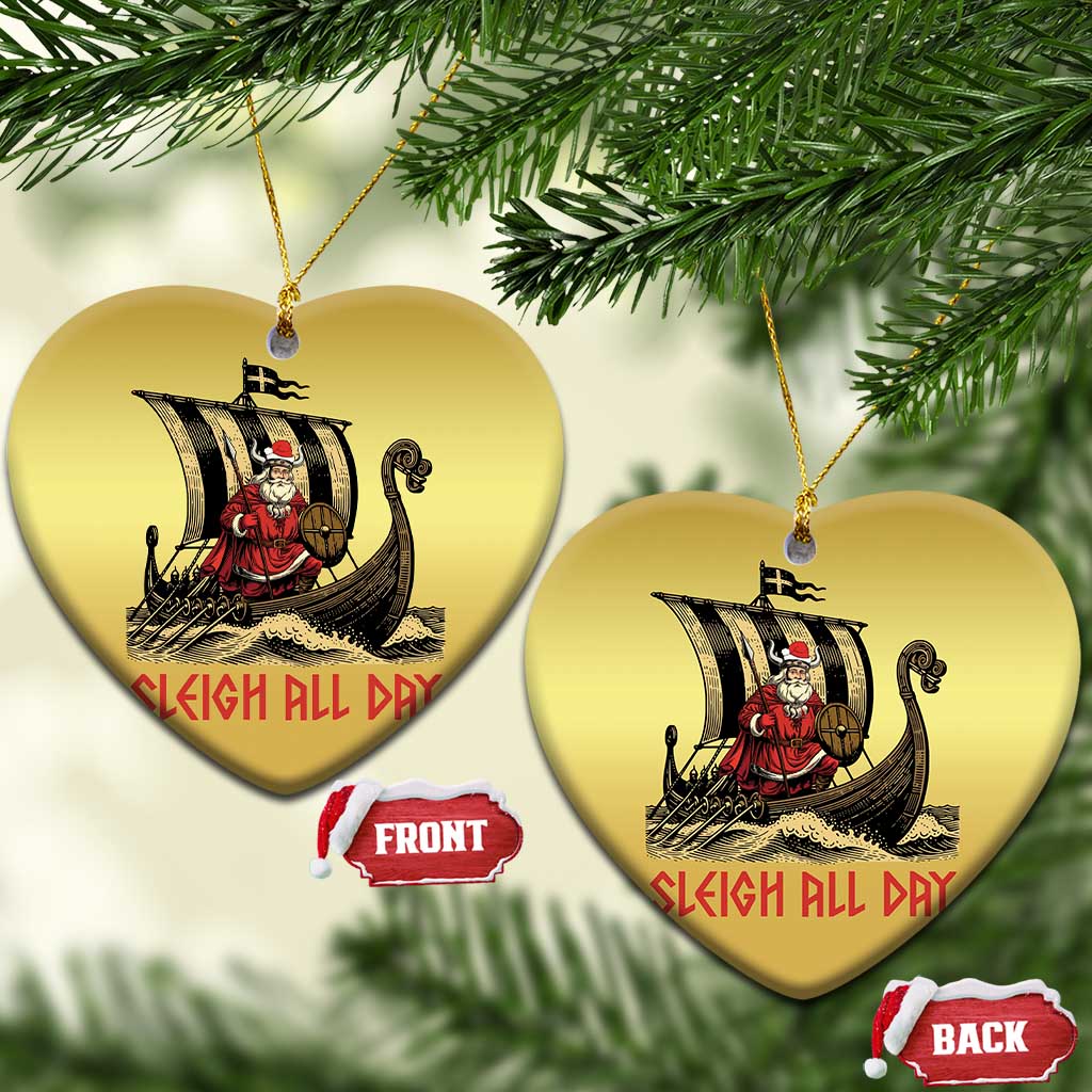 Funny Xmas Santa Viking Christmas Ornament Sleigh All Day Xmas Pagan Norse Longship TS11