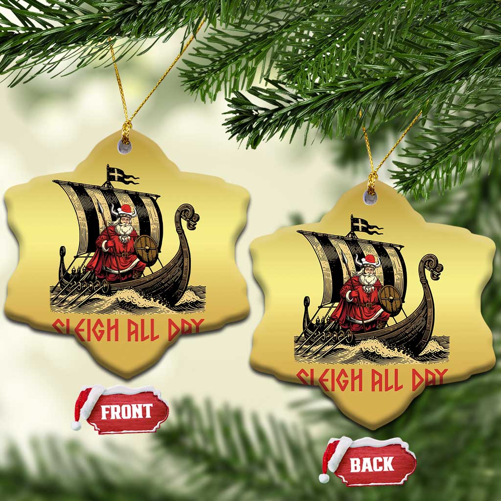 Funny Xmas Santa Viking Christmas Ornament Sleigh All Day Xmas Pagan Norse Longship TS11