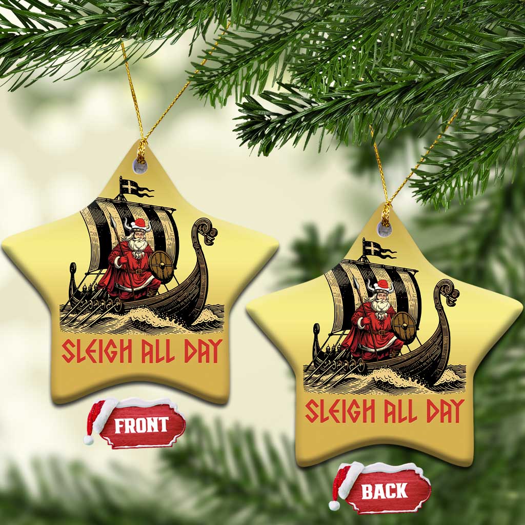 Funny Xmas Santa Viking Christmas Ornament Sleigh All Day Xmas Pagan Norse Longship TS11