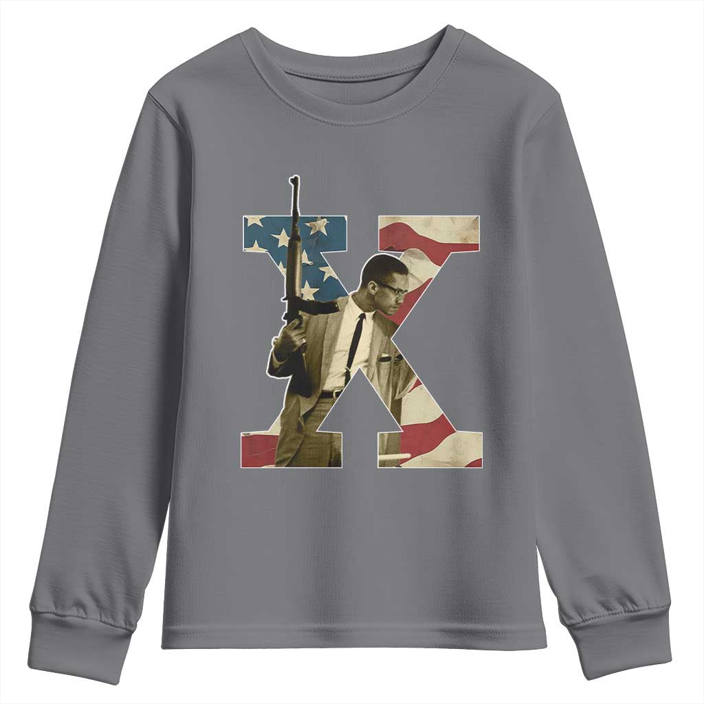 Malcolm X Youth Sweatshirt Black History Leaders Vintage American Flag TS11