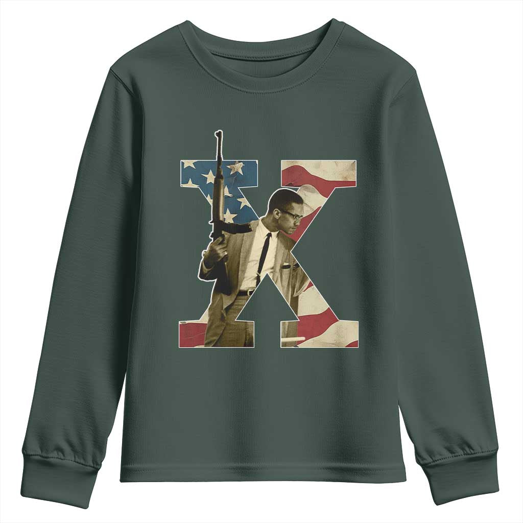 Malcolm X Youth Sweatshirt Black History Leaders Vintage American Flag TS11