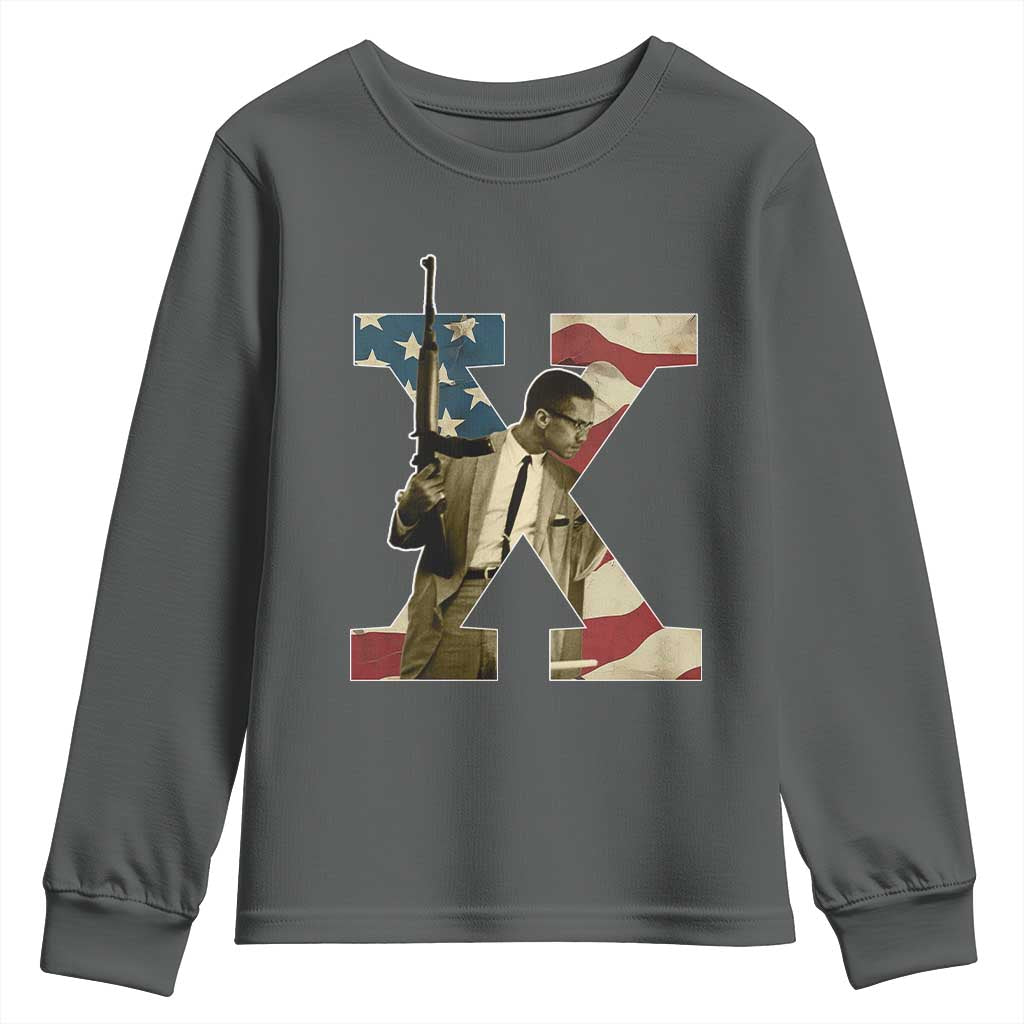 Malcolm X Youth Sweatshirt Black History Leaders Vintage American Flag TS11