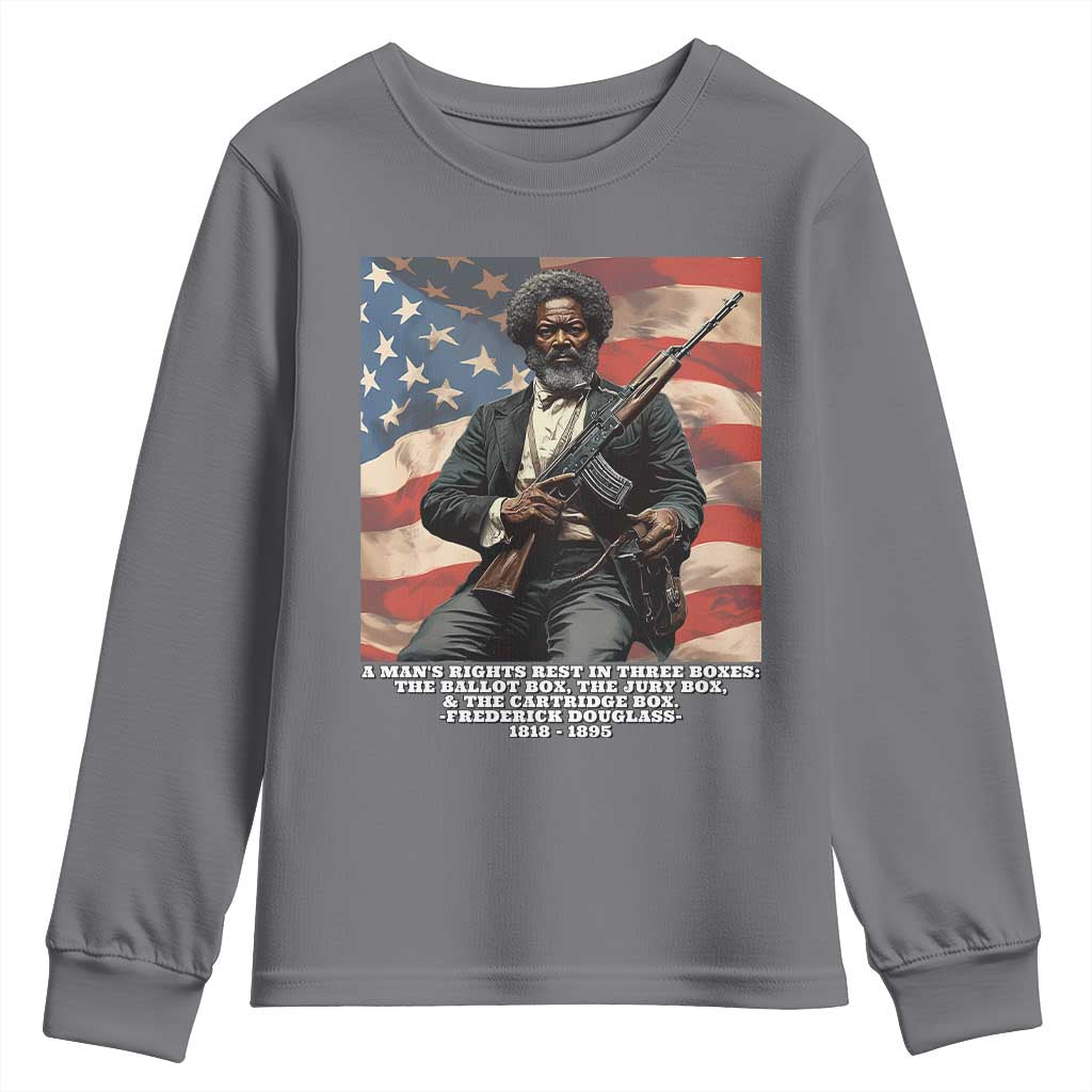 Frederick Douglass Youth Sweatshirt A Man's Rights Rest In Three Boxes Vintage American Flag TS11