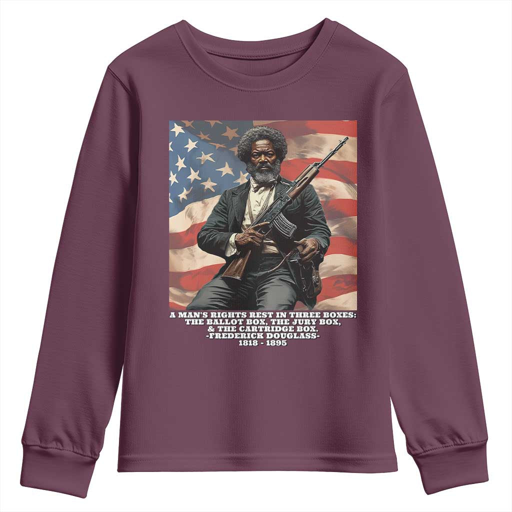 Frederick Douglass Youth Sweatshirt A Man's Rights Rest In Three Boxes Vintage American Flag TS11