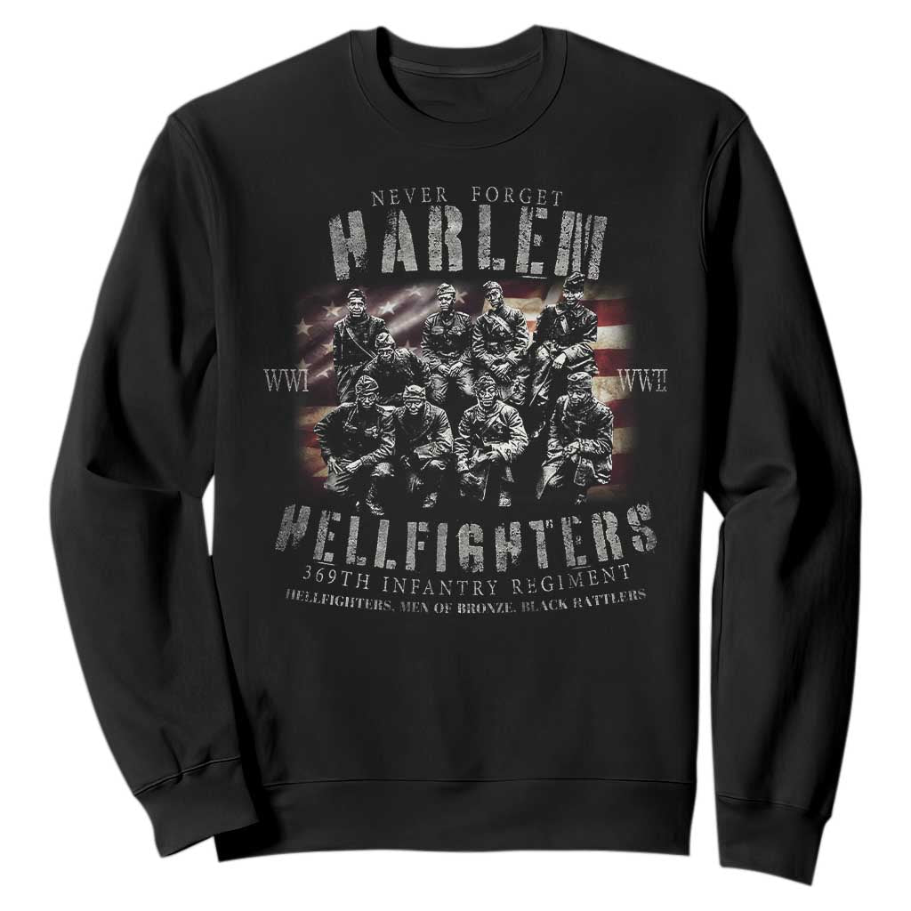 Never Forget Harlem Hellfighters Sweatshirt Vintage USA Flag TS11