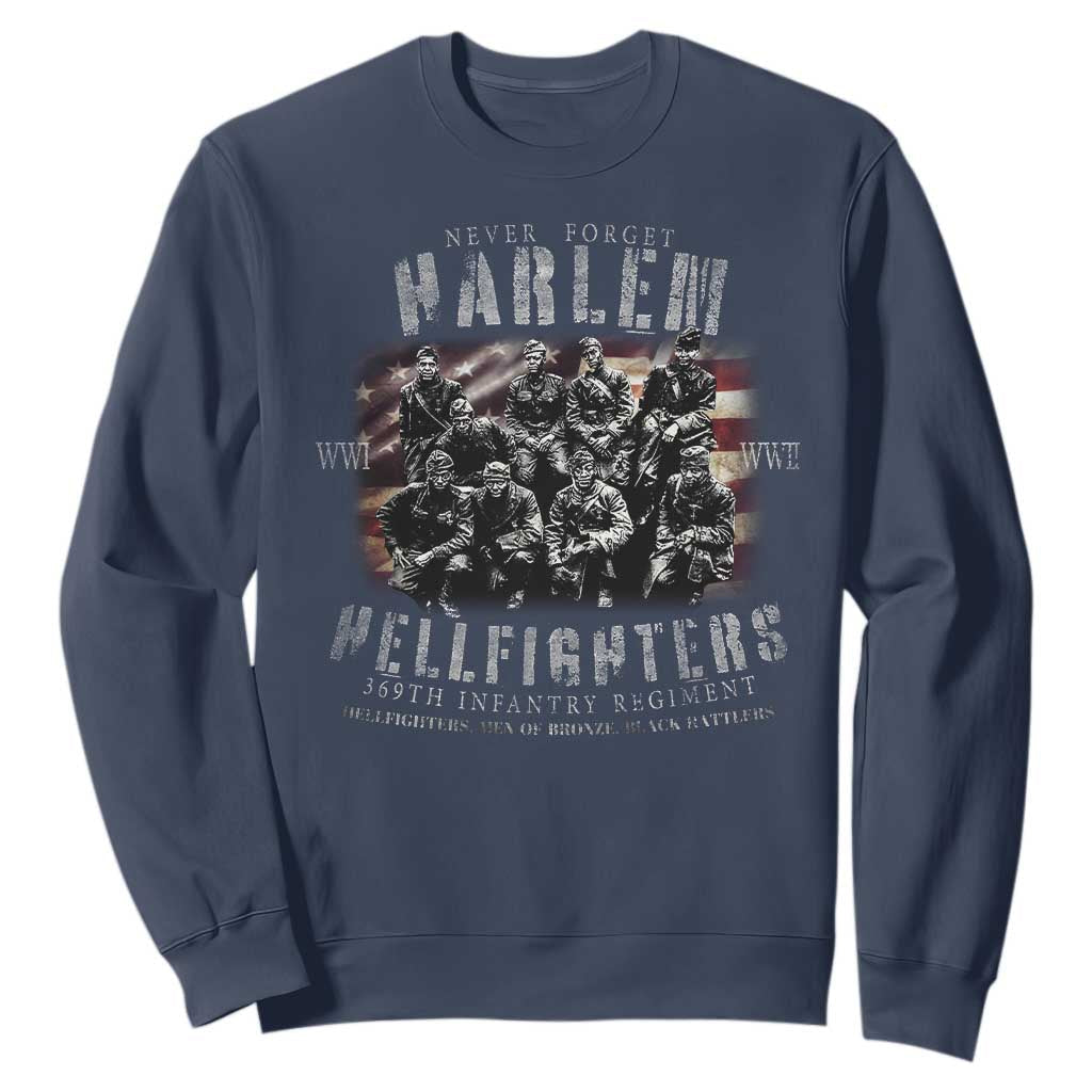 Never Forget Harlem Hellfighters Sweatshirt Vintage USA Flag TS11