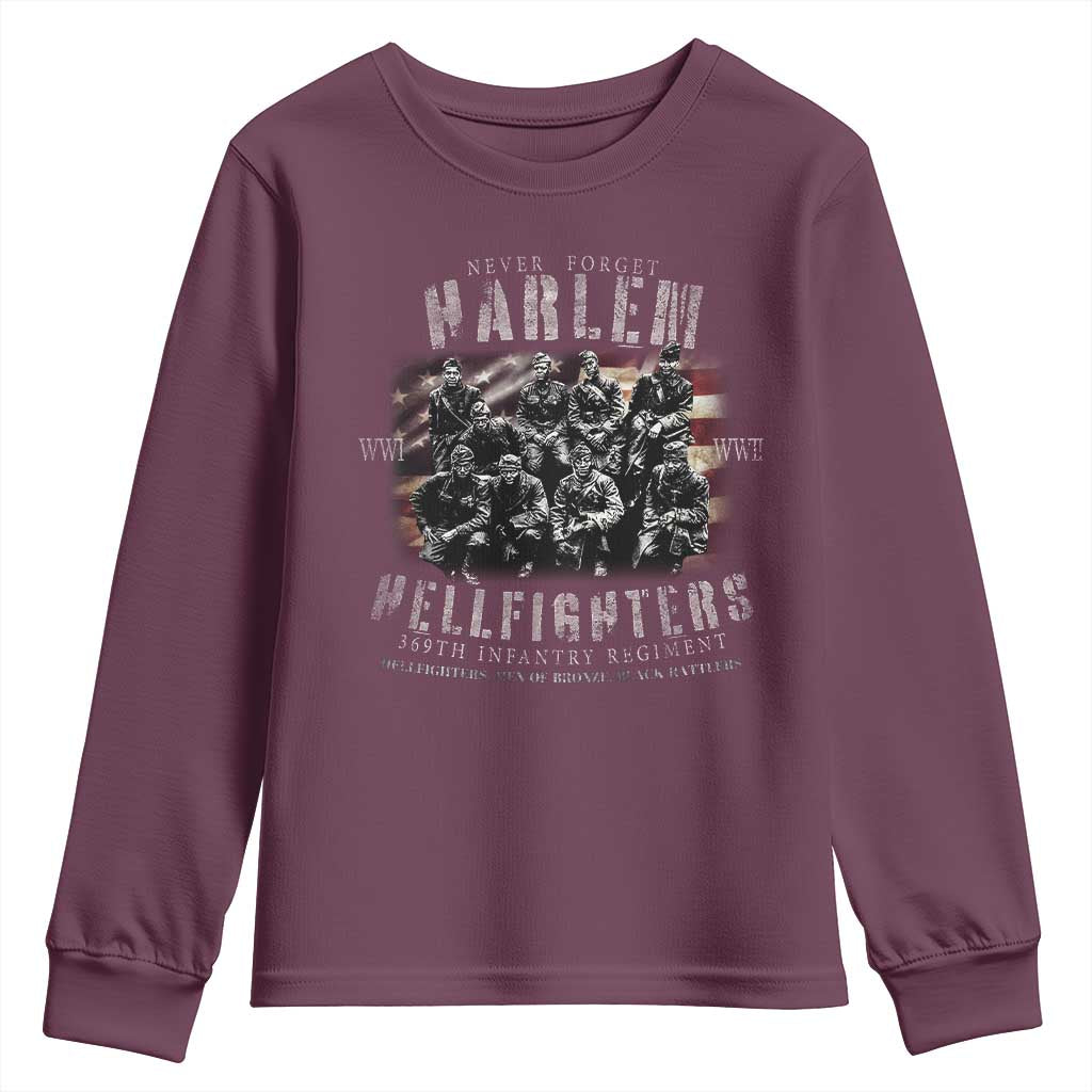 Never Forget Harlem Hellfighters Youth Sweatshirt Vintage USA Flag TS11