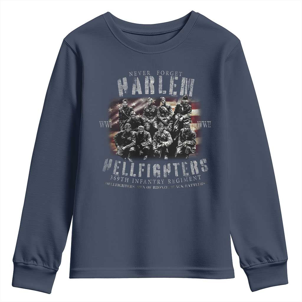 Never Forget Harlem Hellfighters Youth Sweatshirt Vintage USA Flag TS11
