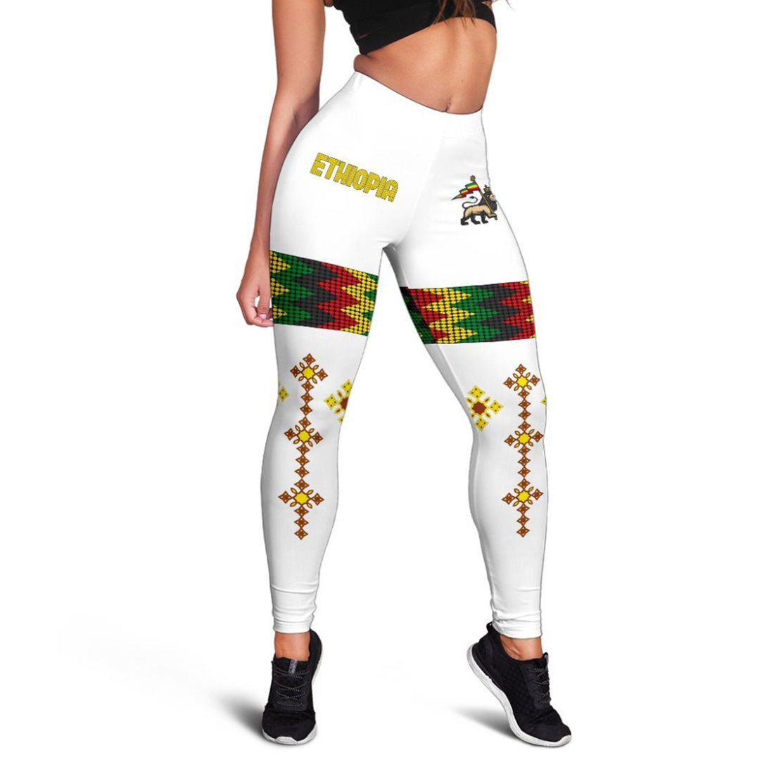 African Ethiopia Leggings Rasta Round Pattern White Women