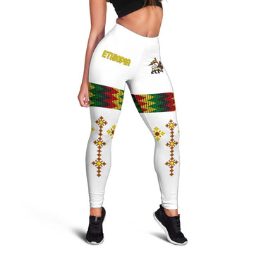 African Ethiopia Leggings Rasta Round Pattern White Women