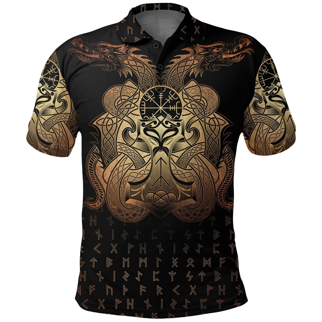 Viking Polo Shirt Vegvisir Mjolnir and Dragon Norse Tattoo RLT12