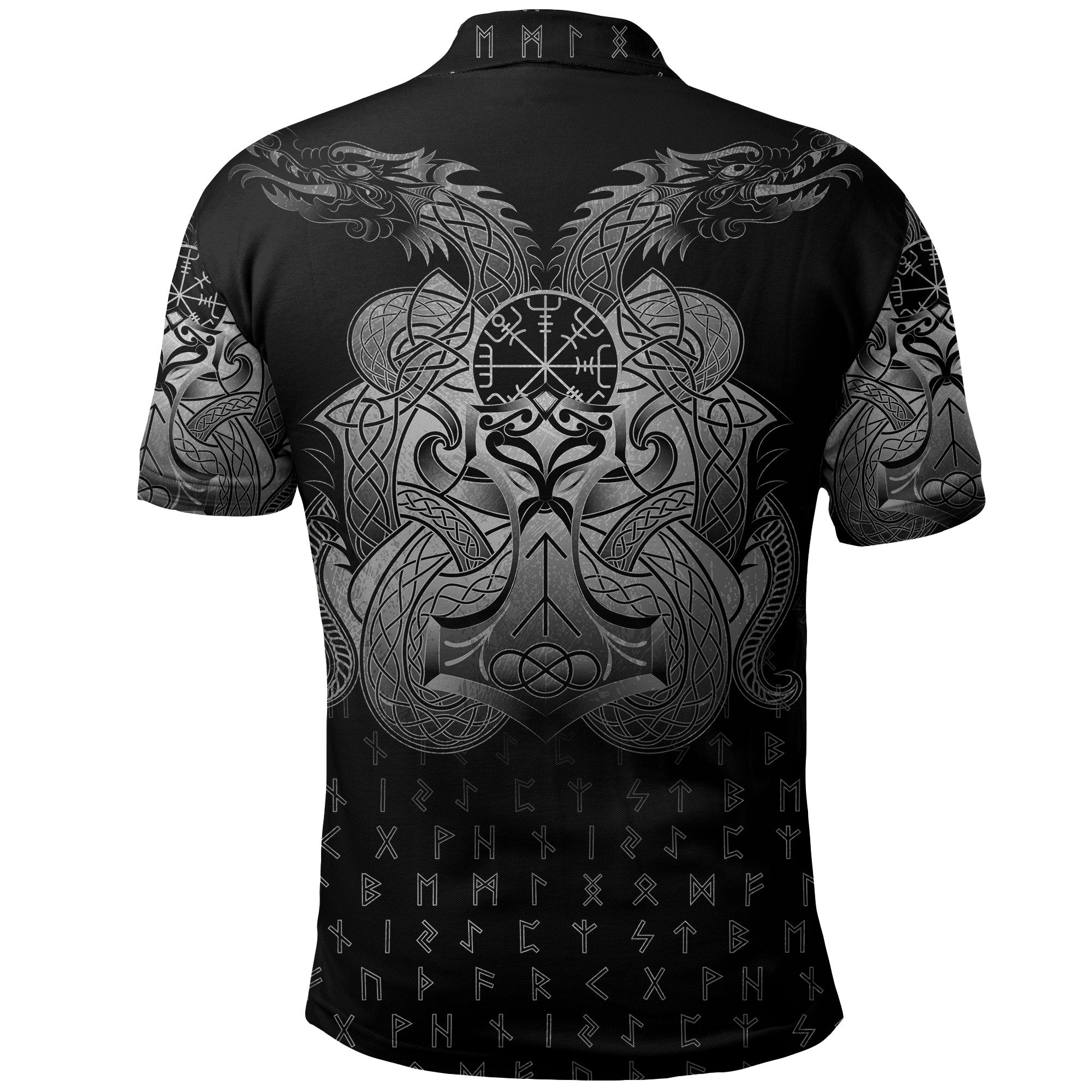 Viking Polo Shirt Vegvisir Mjolnir and Dragon Norse Tattoo RLT12
