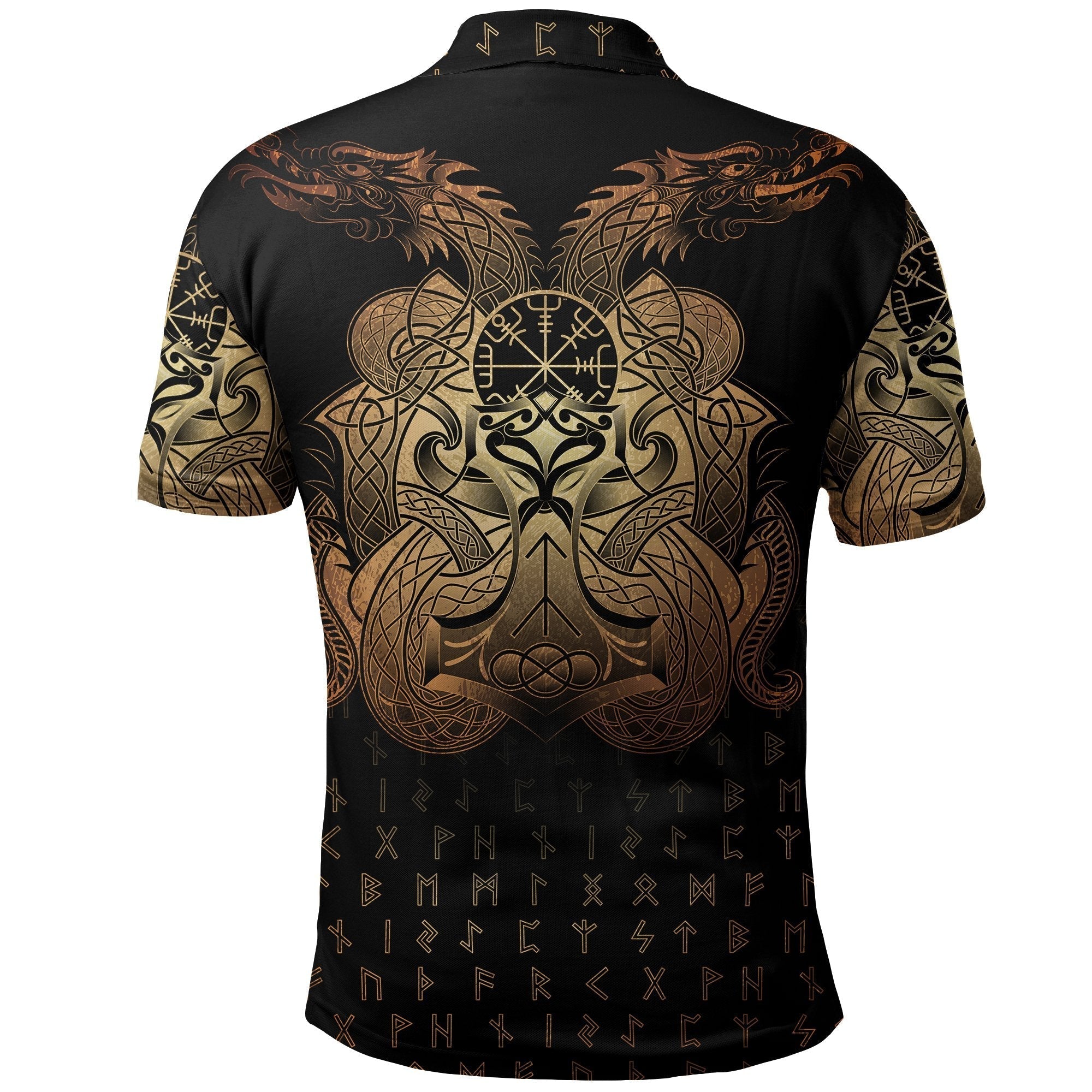 Viking Polo Shirt Vegvisir Mjolnir and Dragon Norse Tattoo RLT12