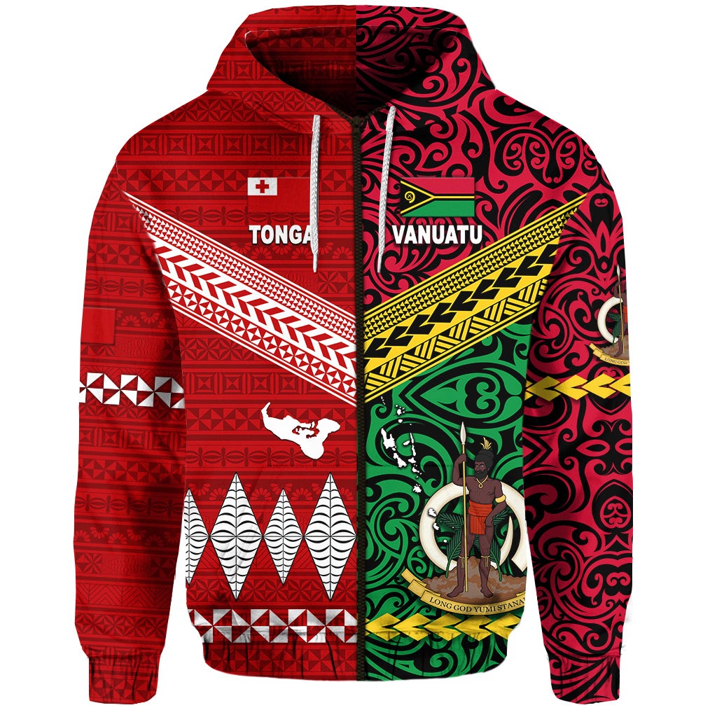 Vanuatu Tonga Zip Hoodie Polynesian Together Bright Red LT8
