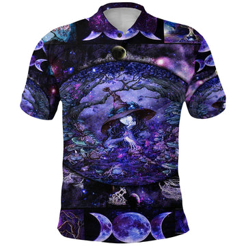Wicca Tree Of Life With Witch Polo Shirt Simple Vibes LT8