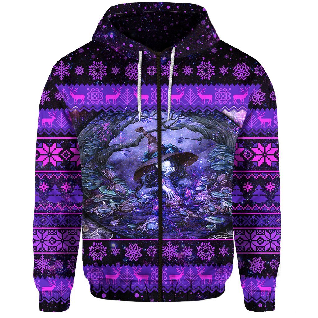 Wicca Tree Of Life With Witch Christmas Zip Hoodie LT8
