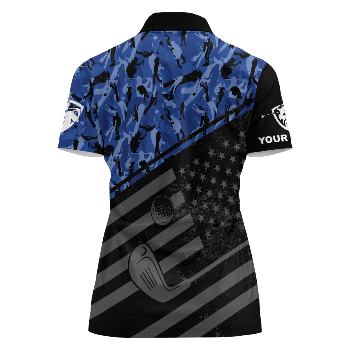 Mens Golf Polo Shirt Black American Flag Patriotic Blue Camo Polo Custom Name Golfing Gifts