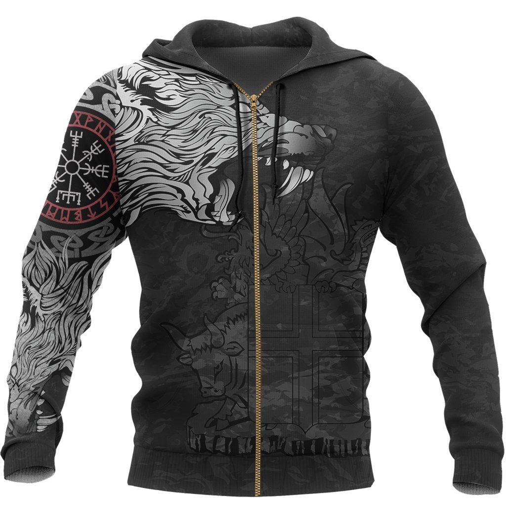 Viking Iceland Hoodie Fenrir Wolf and Vegvisir (Zip) RLT12